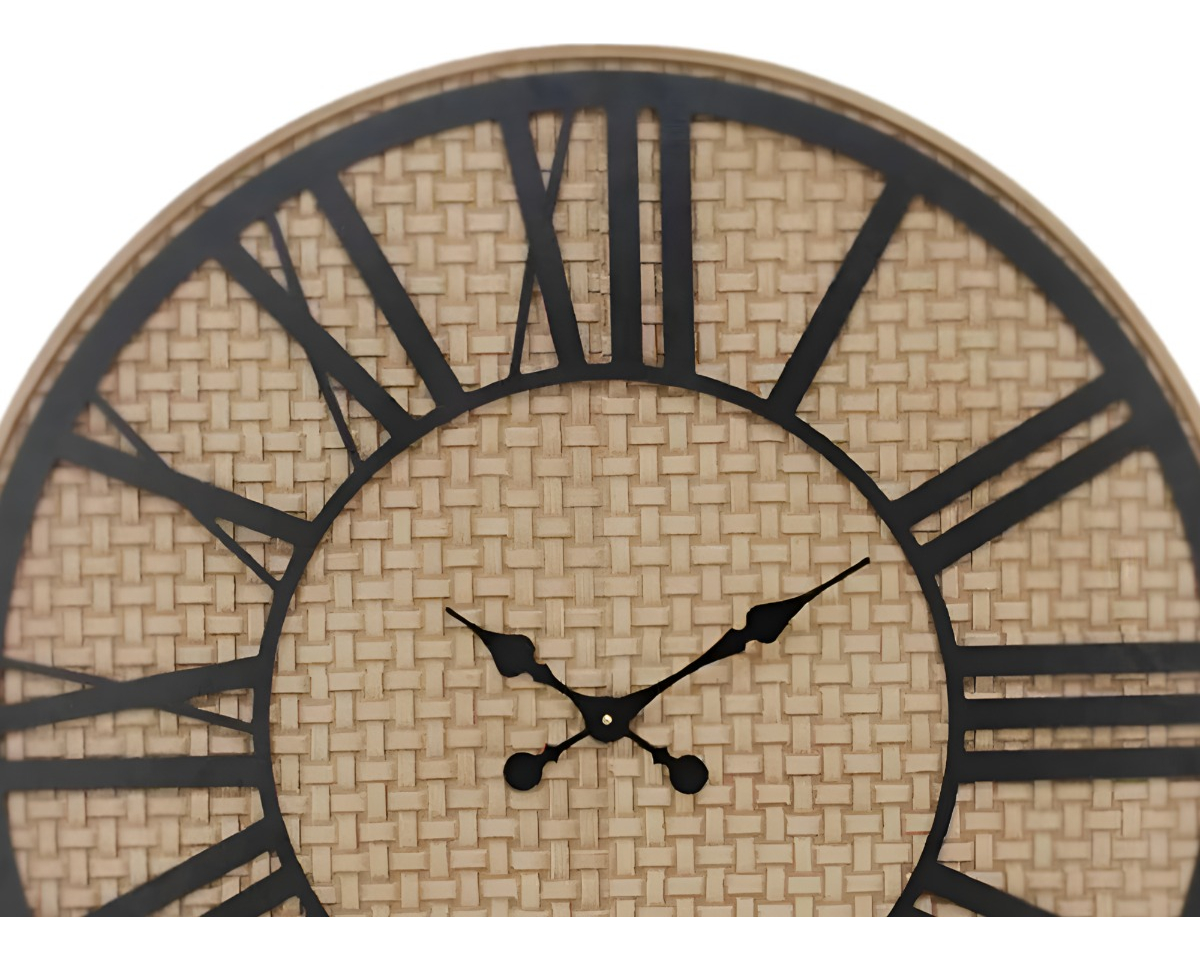 RELOJ PARED RÚSTICO MADERA RATÁN NÚMEROS ROMANOS JHN - 3