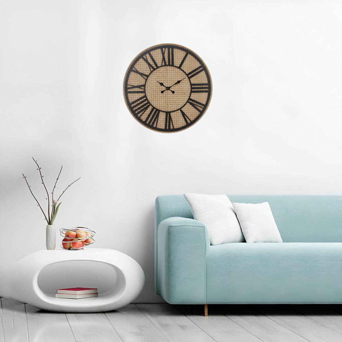 RELOJ PARED RÚSTICO MADERA RATÁN NÚMEROS ROMANOS JHN - 4