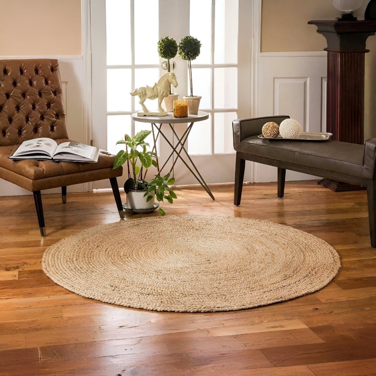 ALFOMBRA TRENZADA YUTE TEJIDA NATURAL BOHEMIO DECORATIVA JHN - 2