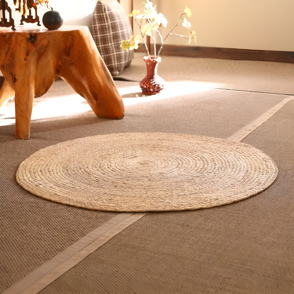 ALFOMBRA TRENZADA YUTE TEJIDA NATURAL BOHEMIO DECORATIVA JHN - 9