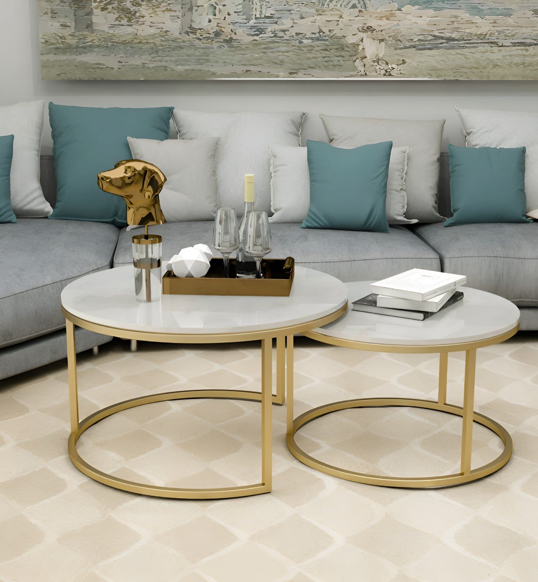 SET 2 PIEZAS MESA CENTRO AUXILIAR MODERNA MINIMALISTA JHN - 8