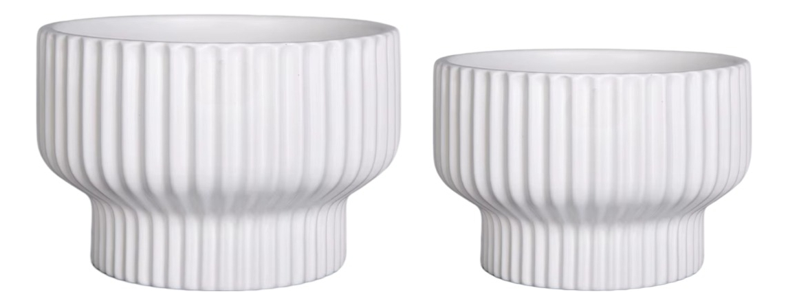 SET 2 MACETAS CERÁMICA MINIMALISTA TEXTURIZADA DRENAJE JHN - 1