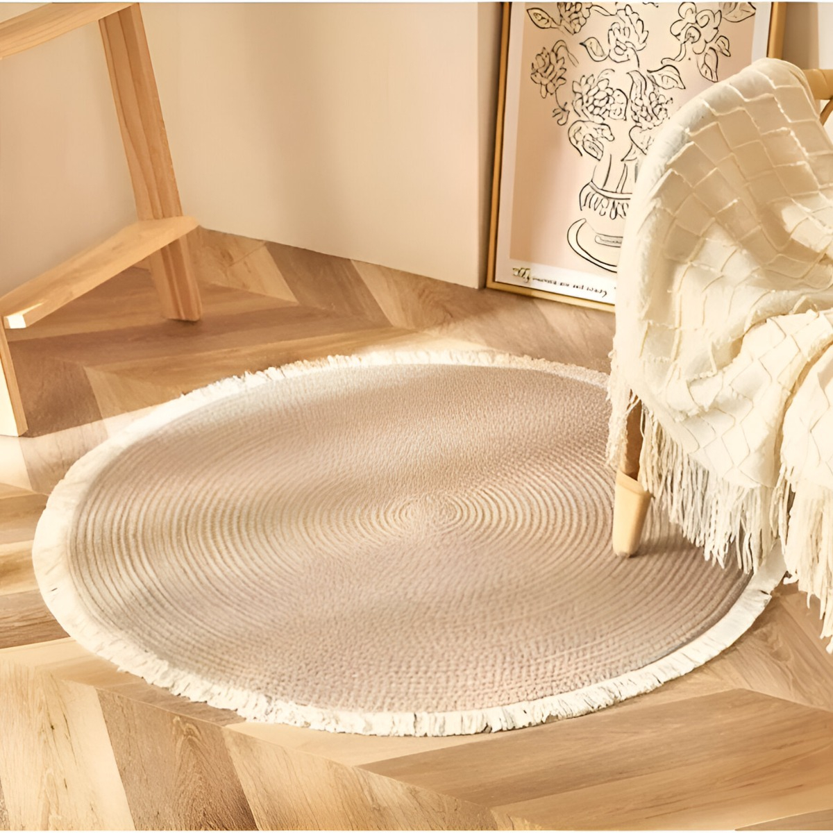ALFOMBRA YUTE FIBRA NATURAL REDONDA DECORACIÓN 120CM JHN - 4