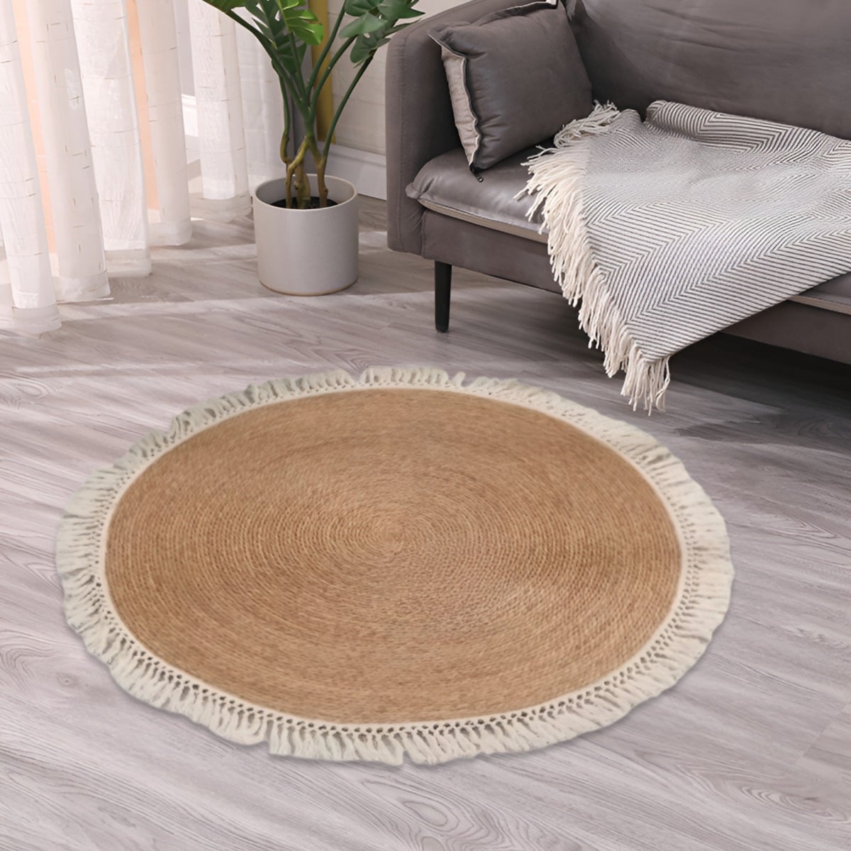 ALFOMBRA YUTE FIBRA NATURAL REDONDA DECORACIÓN 120CM JHN - 9