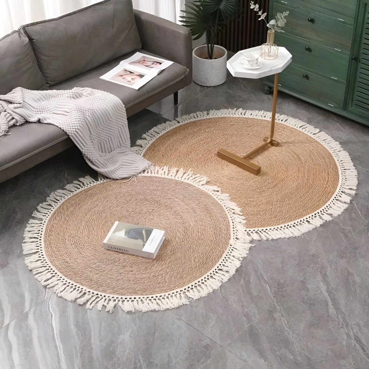 ALFOMBRA YUTE FIBRA NATURAL REDONDA DECORACIÓN 120CM JHN - 10