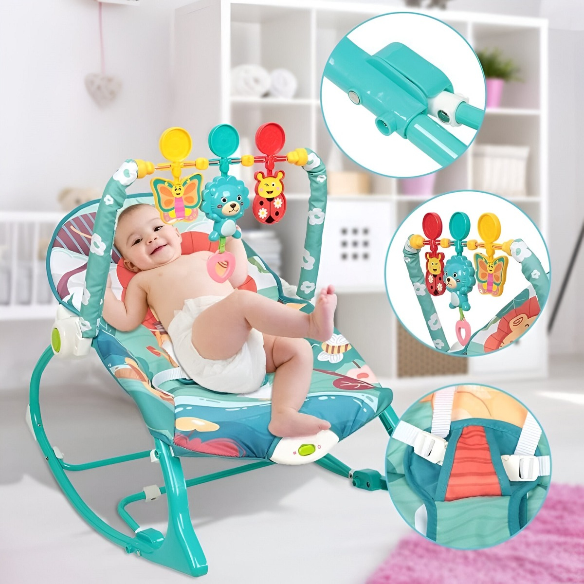 SILLA AJUSTABLE VIBRACIÓN TRANQUILIZADORA MÚSICA BEBÉ JHN - 3