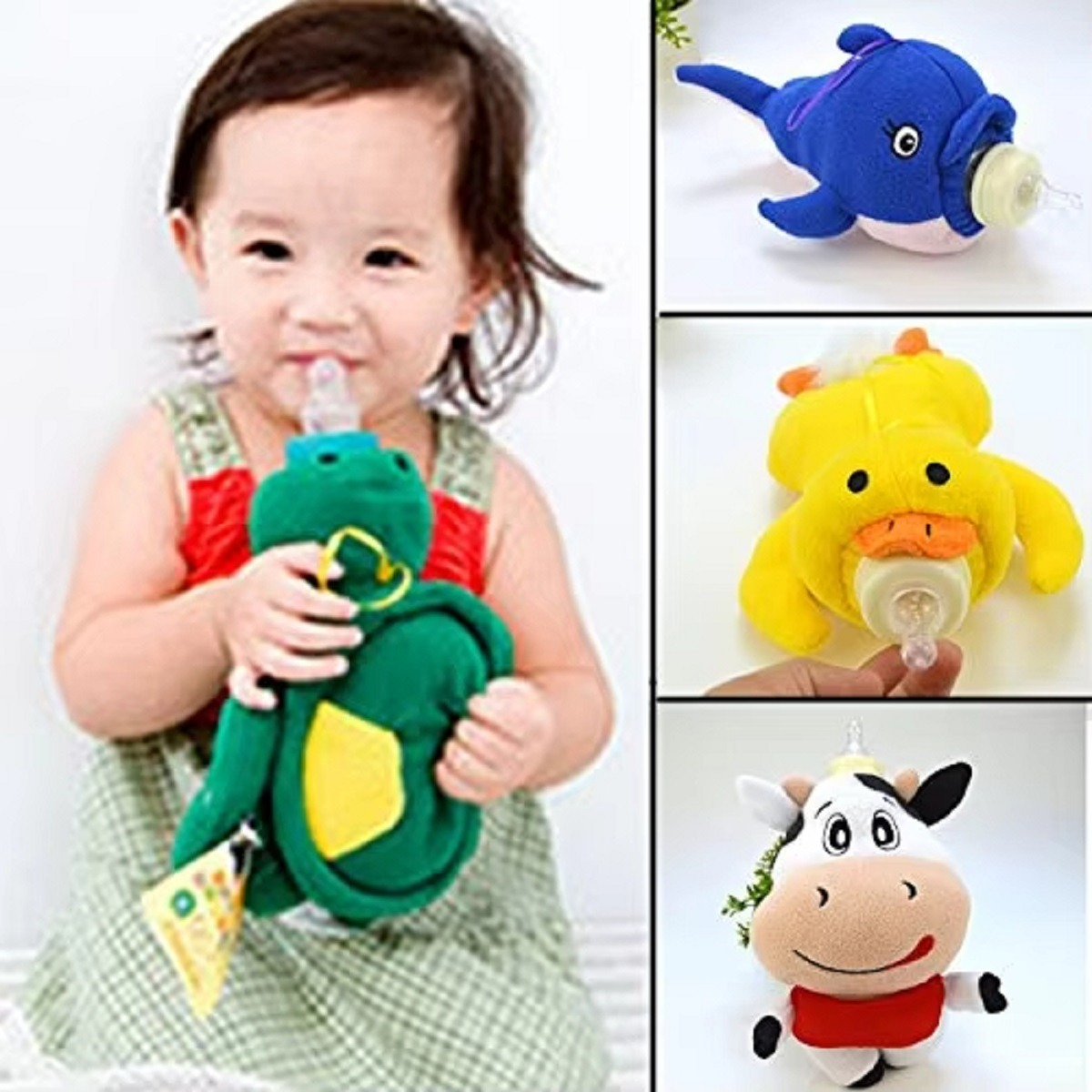 SET 4 PORTA MAMADERA CUBRE PELUCHE FELPA BIBERON BEBES LAU - 9