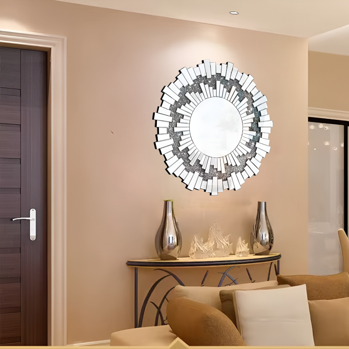 ESPEJO REDONDO DECORACIÓN PARED PLATEADO MODERNO GRANDE JHN - 2