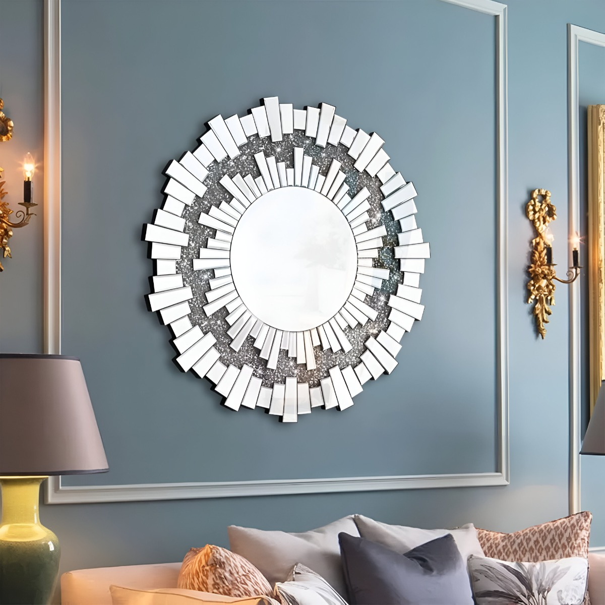 ESPEJO REDONDO DECORACIÓN PARED PLATEADO MODERNO GRANDE JHN - 5
