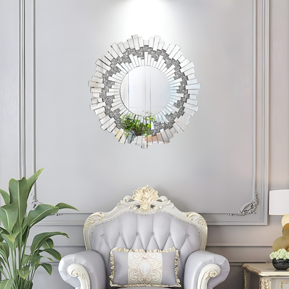 ESPEJO REDONDO DECORACIÓN PARED PLATEADO MODERNO GRANDE JHN - 7