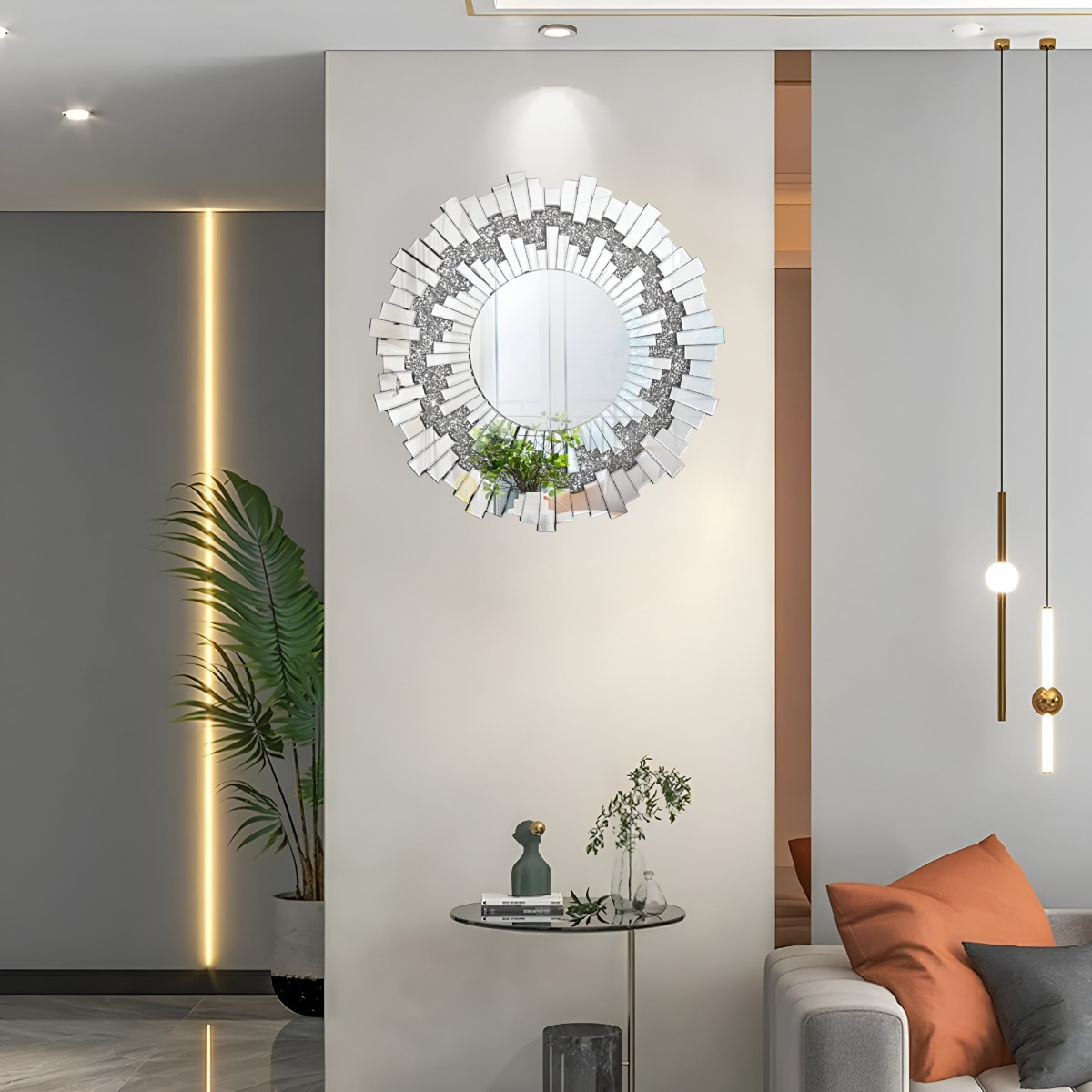 ESPEJO REDONDO DECORACIÓN PARED PLATEADO MODERNO GRANDE JHN - 8