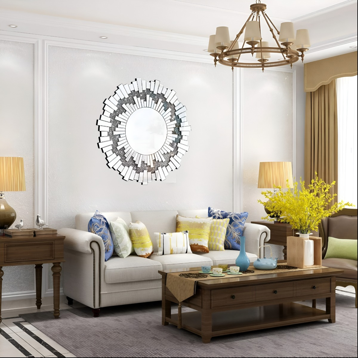 ESPEJO REDONDO DECORACIÓN PARED PLATEADO MODERNO GRANDE JHN - 10