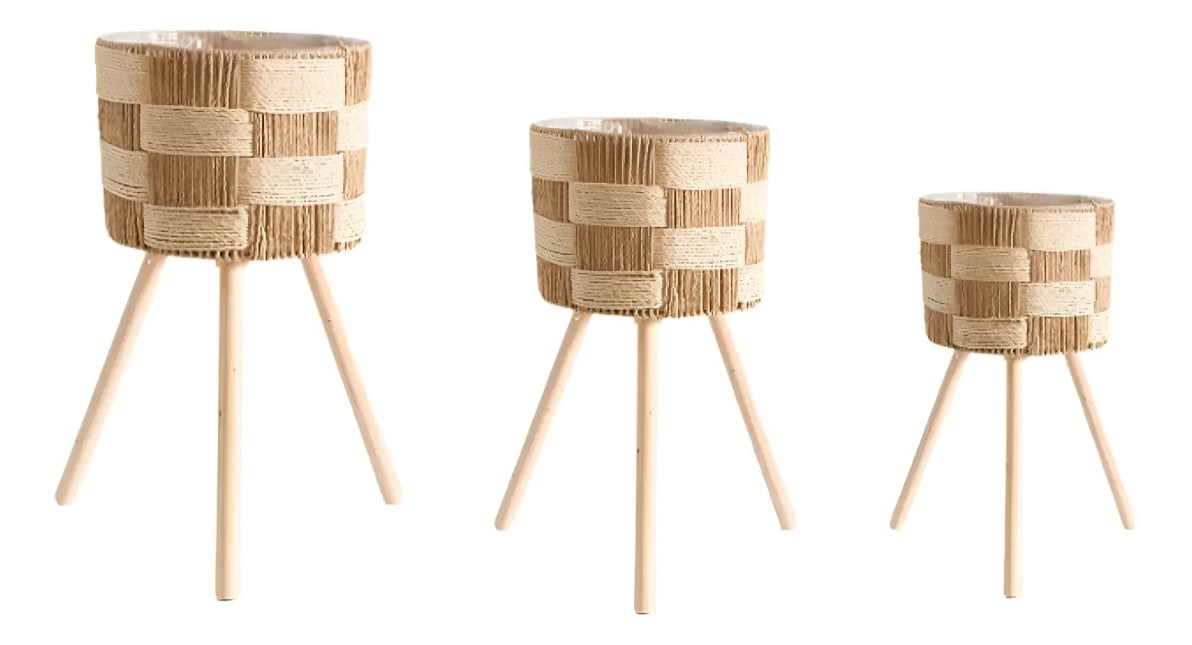 SET DE 3 MACETEROS TEJIDOS A MANO JARDÍN DECORACIÓN JHN - 1
