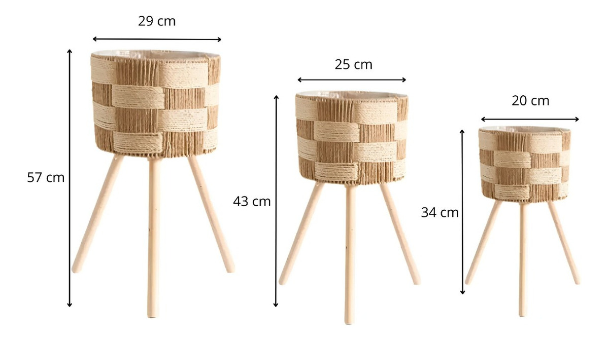 SET DE 3 MACETEROS TEJIDOS A MANO JARDÍN DECORACIÓN JHN - 2