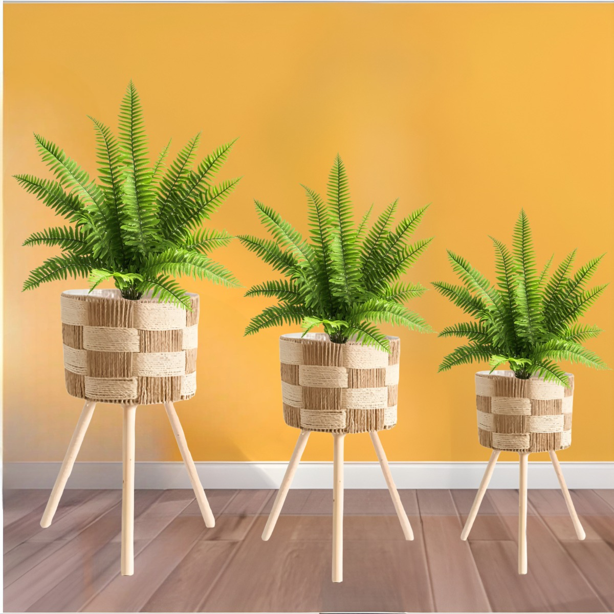 SET DE 3 MACETEROS TEJIDOS A MANO JARDÍN DECORACIÓN JHN - 4