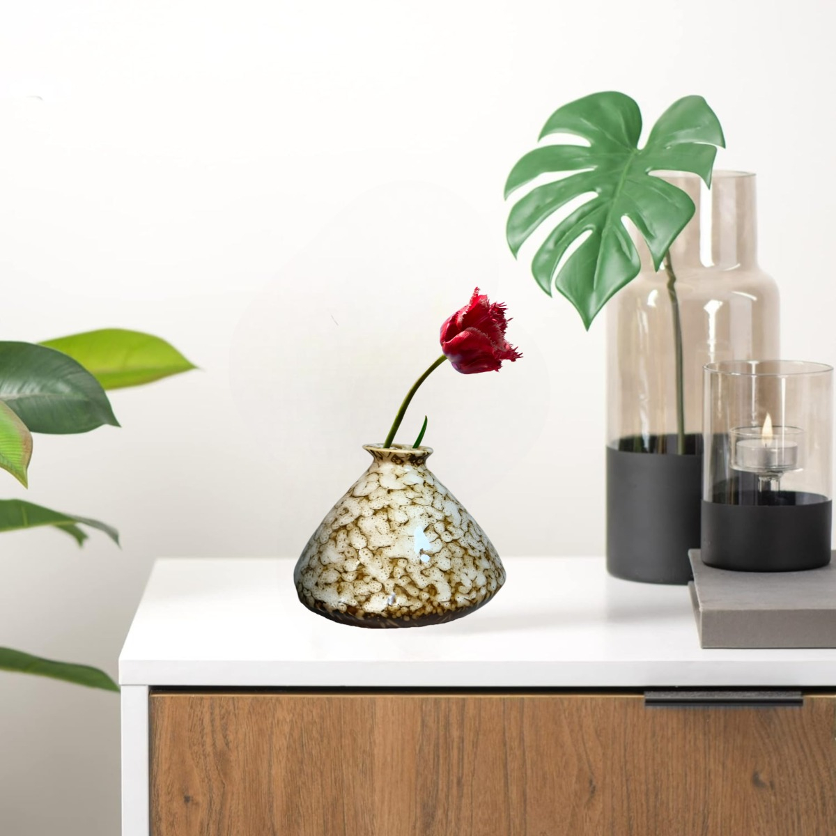 SET 3 FLORERO MINI JARRÓN CERÁMICA FLORAL DECORATIVO JHN - 3
