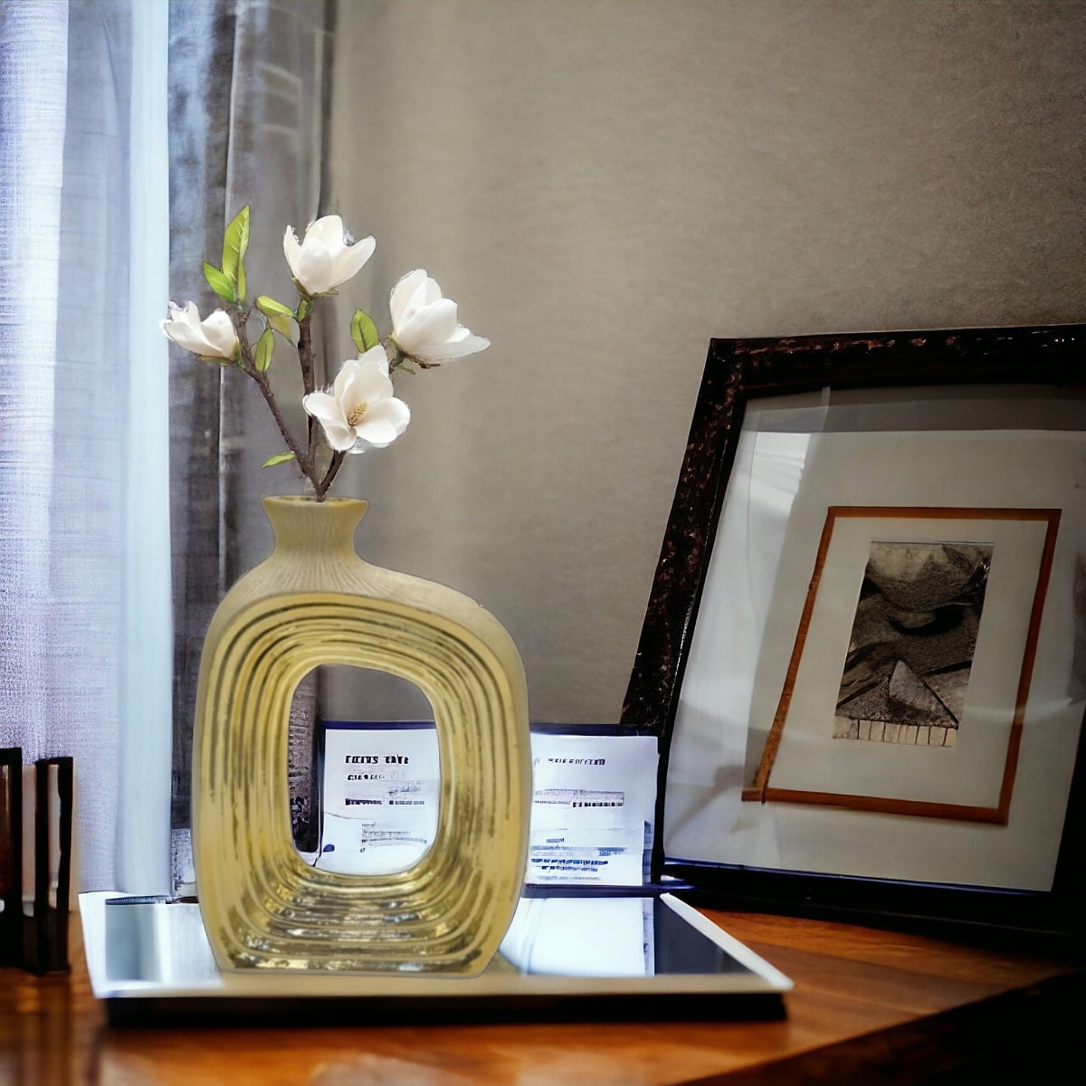 FLORERO ARTE DORADO HUECO DECORACIÓN HOGAR ARREGLO JHN - 3
