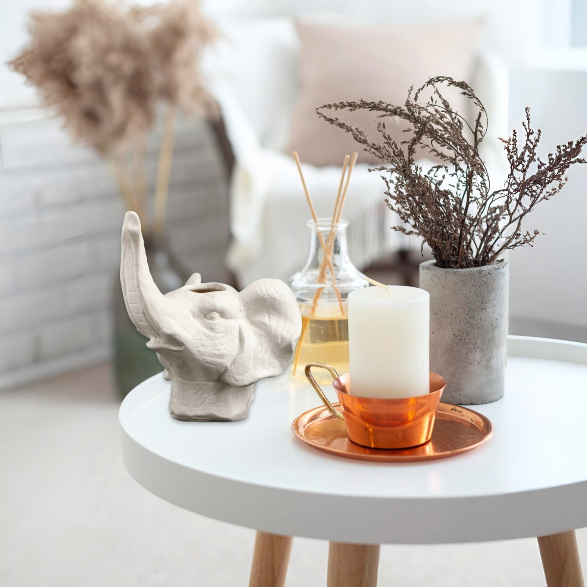 MACETA CERÁMICA ELEFANTE BLANCO DECORACIÓN JHN - 8