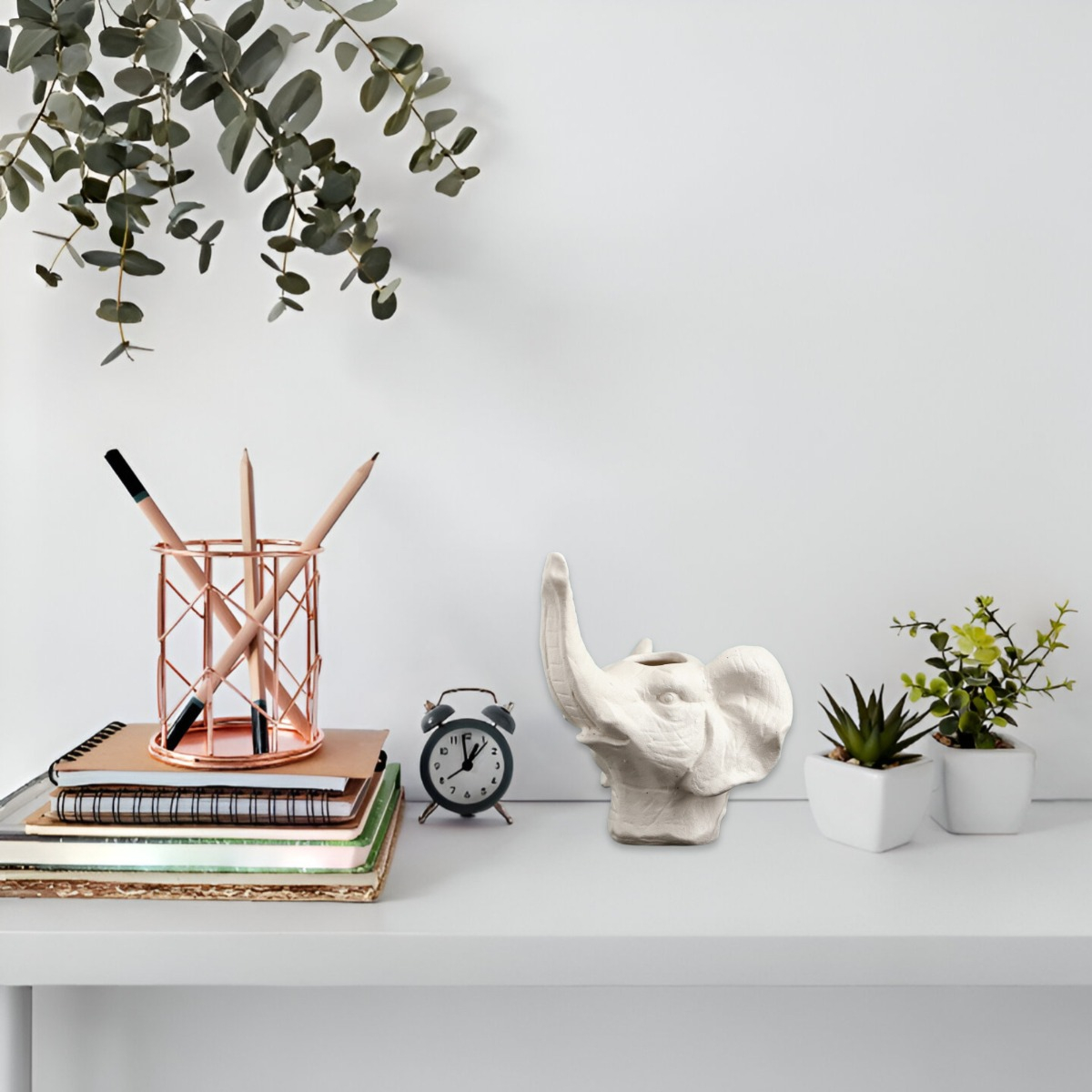 MACETA CERÁMICA ELEFANTE BLANCO DECORACIÓN JHN - 9