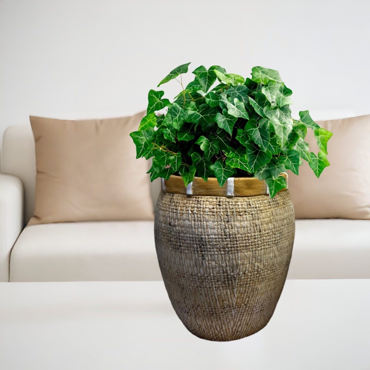 MACETA DECORATIVA PLANTAS ARCILLA IMITACIÓN DE RATÁN JHN - 3