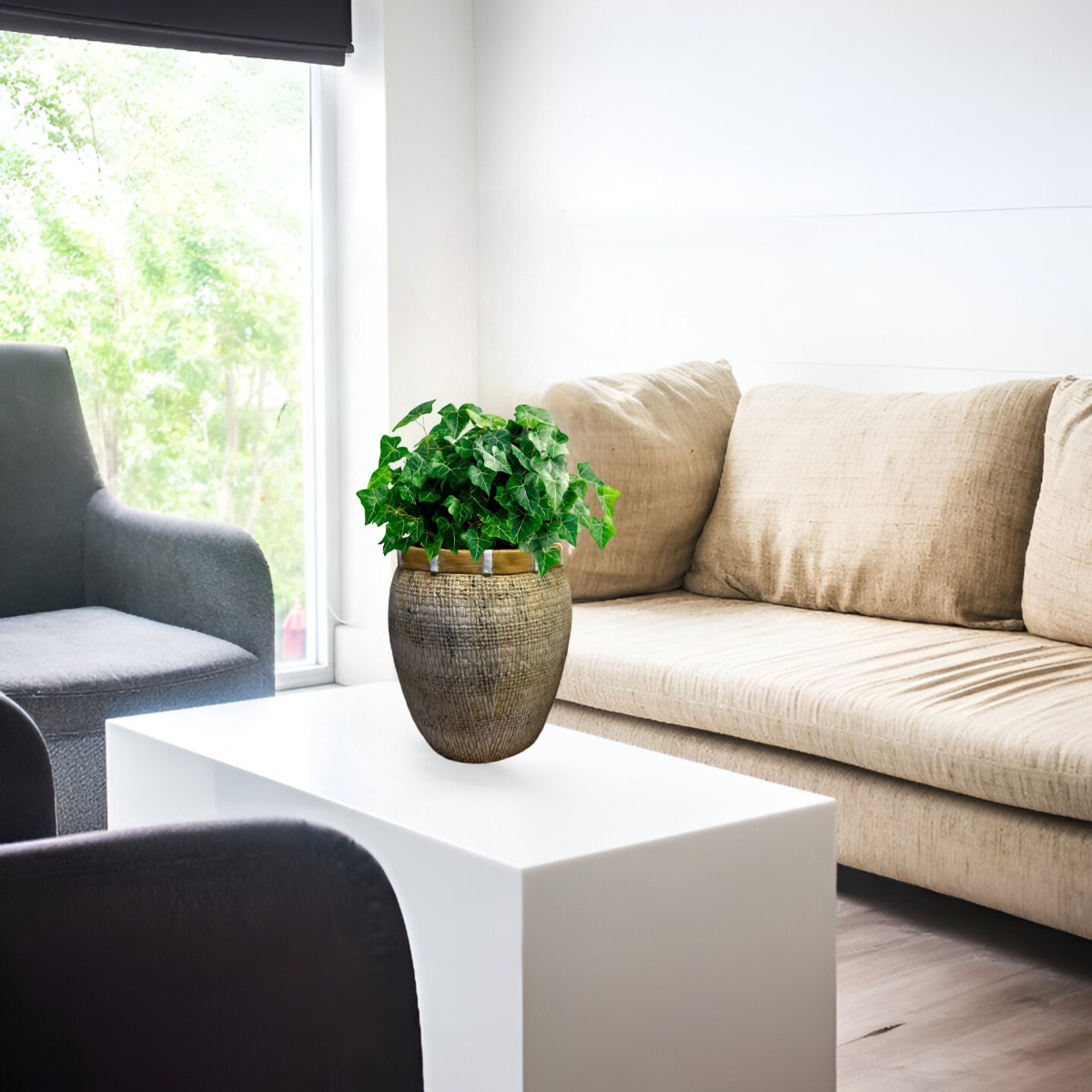 MACETA DECORATIVA PLANTAS ARCILLA IMITACIÓN DE RATÁN JHN - 9
