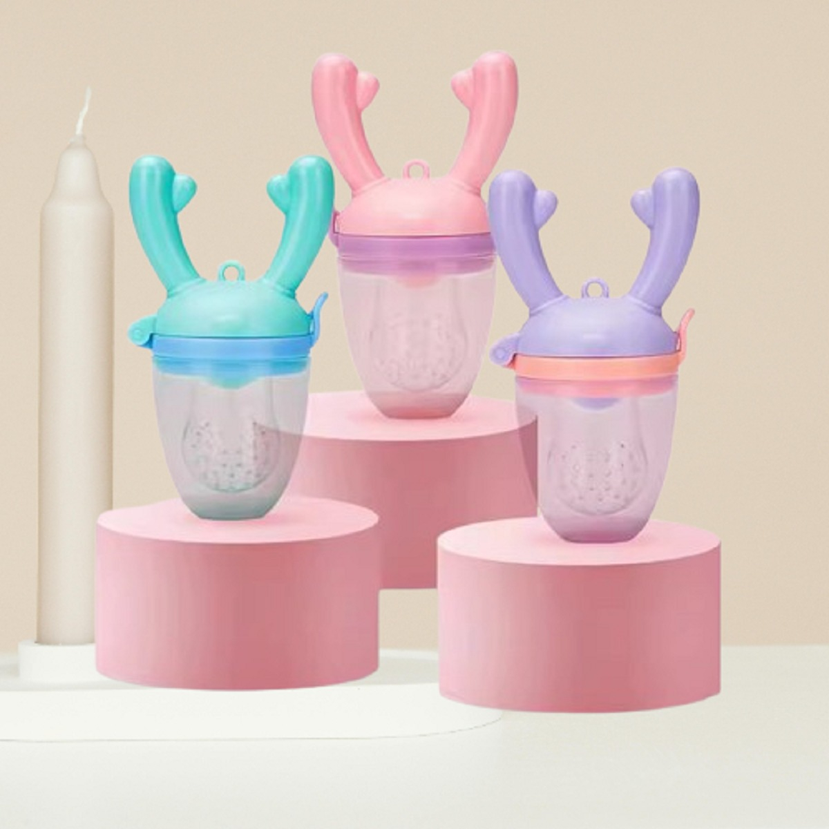 SET 4 CHUPETE ALIMENTADOR FRUTAS SILICONA MORDEDOR BEBES LAU - 2
