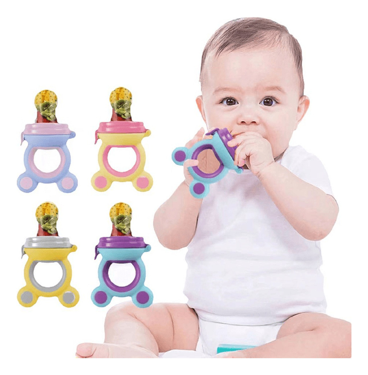 SET 4 CHUPETE ALIMENTADOR FRUTAS DIVERTIDO COMODO BEBE LAU - 3