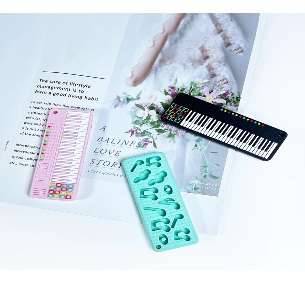 SET 4 MORDEDOR FORMA TECLADO PIANO ENCIAS BEBES LAU - 10