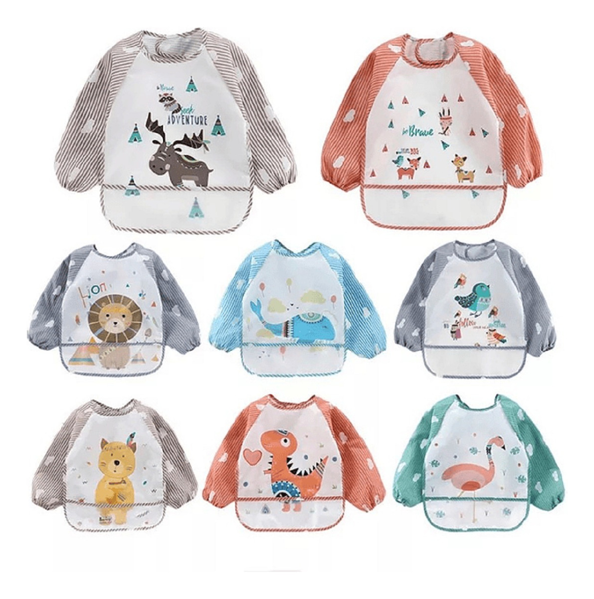 SET 3 BABEROS SILICONA IMPERMEABLE MANGA LARGA BEBE LAU - 1