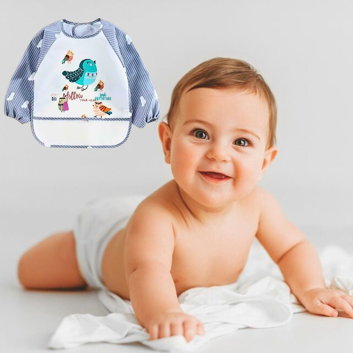SET 3 BABEROS SILICONA IMPERMEABLE MANGA LARGA BEBE LAU - 2