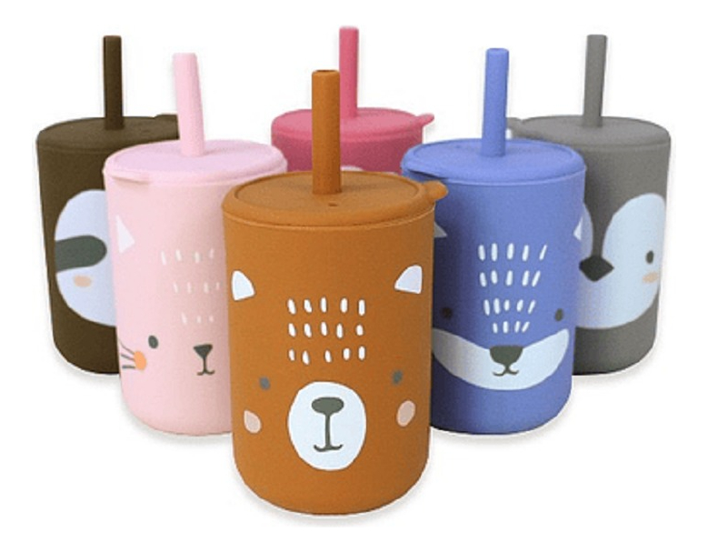 VASO SILICONA BOMBILLA ANTIDERRAME DIVERTIDO NIÑOS BEBES LAU - 1