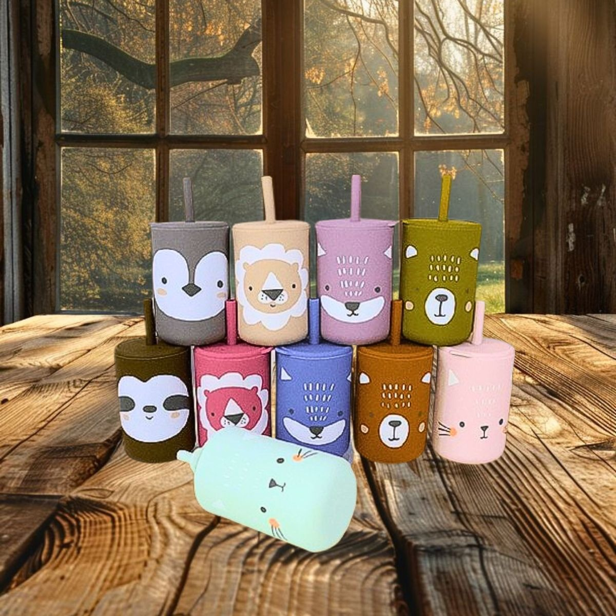 VASO SILICONA BOMBILLA ANTIDERRAME DIVERTIDO NIÑOS BEBES LAU - 8