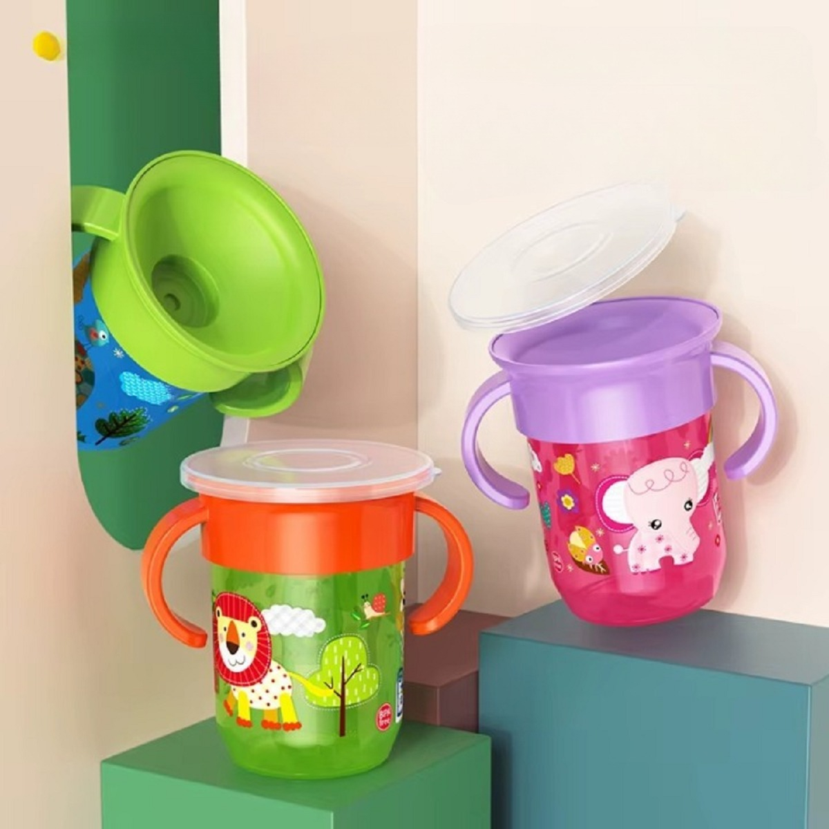 SET 3 VASOS SILICONA 360 APRENDIZAJE ENTRENAMIENTO BEBE LAU - 2