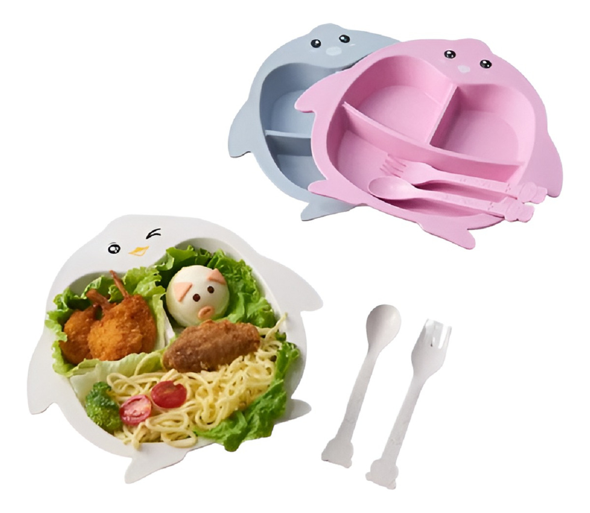 SET 3 PLATOS SILICONA FORMA PINGÜINO ENTRENAMIENTO NIÑOS LAU - 1