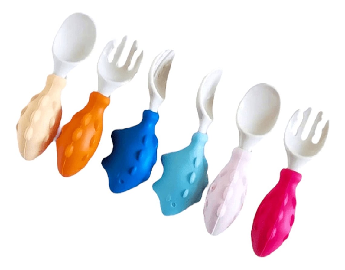 SET 3 CUBIERTO+CUCHARA SILICONA ESTUCHE DINOSAURIO BEBES LAU - 3