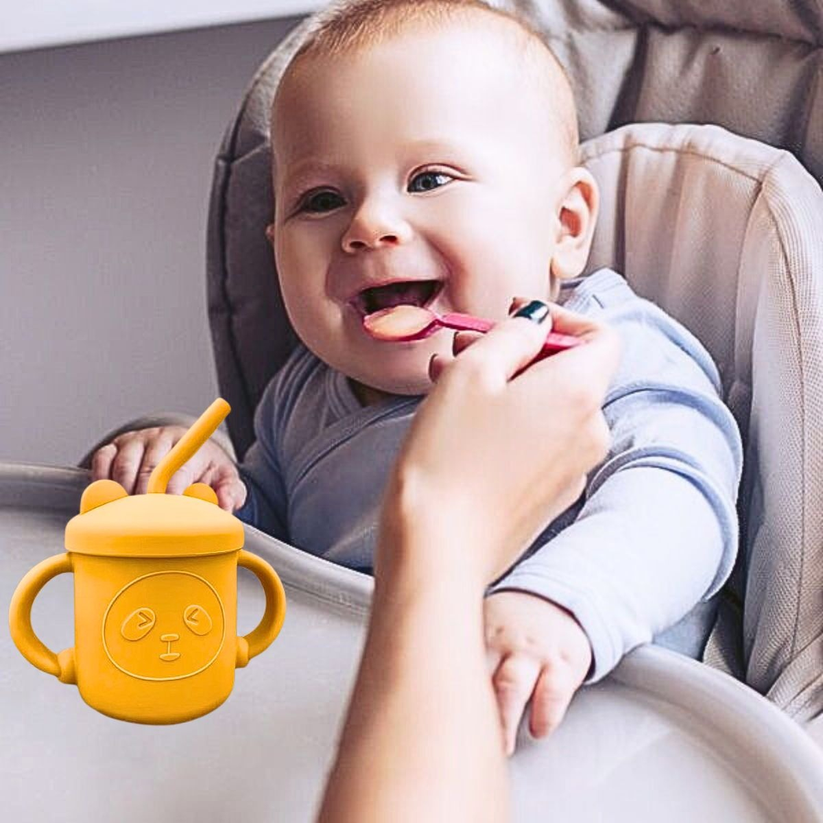 VASO BOMBILLA SILICONA DISEÑO OSO NIÑOS COCINA COLEGIO LAU - 9