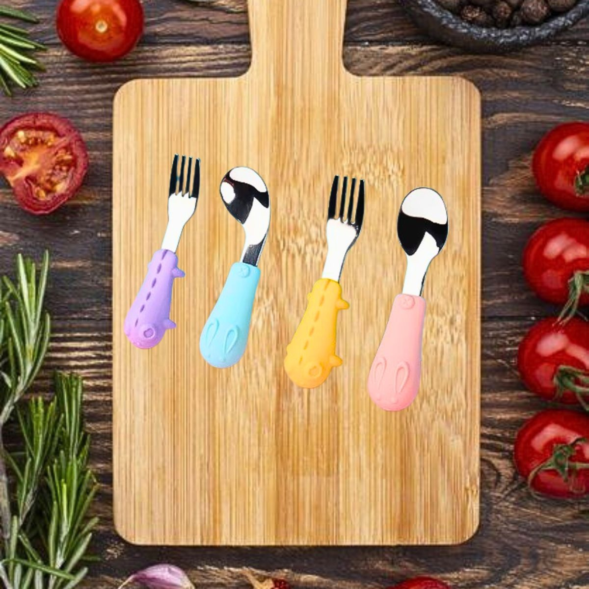 SET 3 CUBIERTO+CUCHARA ACERO INOXIDABLE SILICONA BEBE LAU - 9