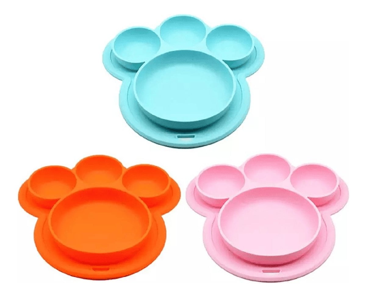 SET 2 PLATOS SILICONA FORMA OSO ALIMENTACION BEBES LAU - 1