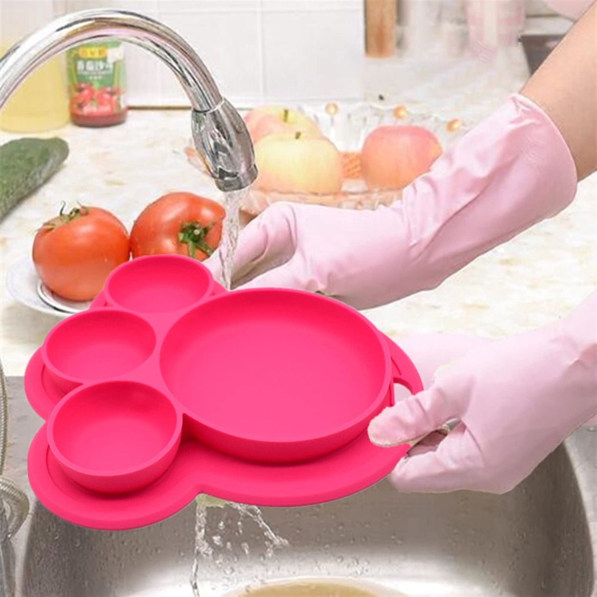 SET 2 PLATOS SILICONA FORMA OSO ALIMENTACION BEBES LAU - 2