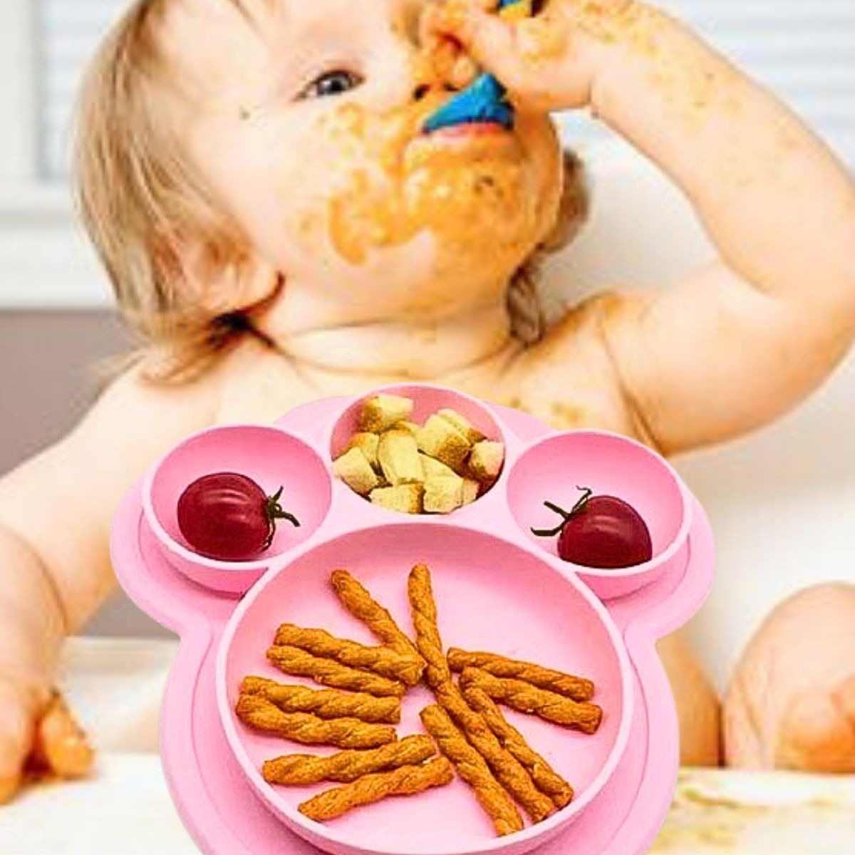 SET 2 PLATOS SILICONA FORMA OSO ALIMENTACION BEBES LAU - 10