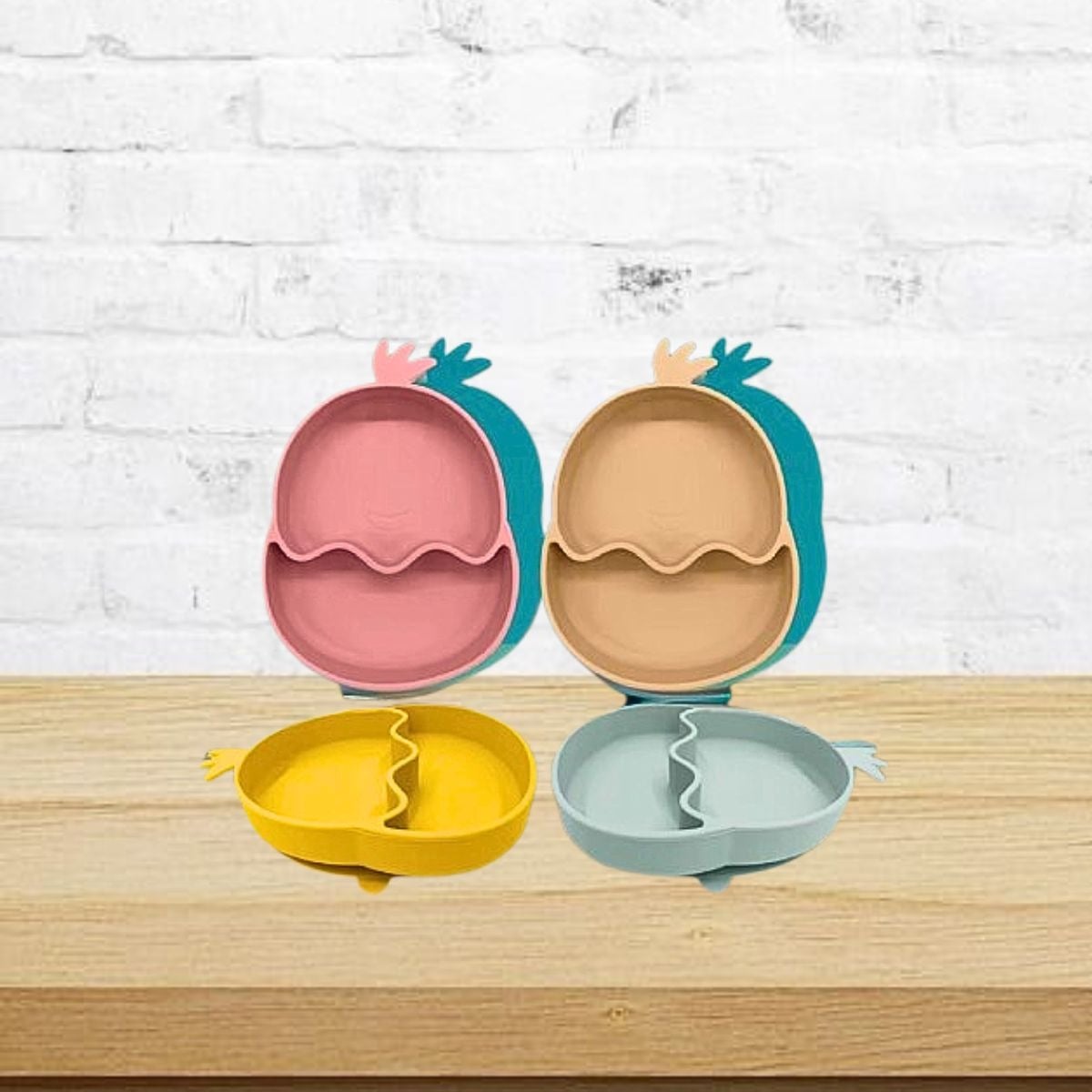 SET 2 PLATOS DISEÑO POLLO SILICONA ANTIDESLIZANTE NIÑOS LAU - 4