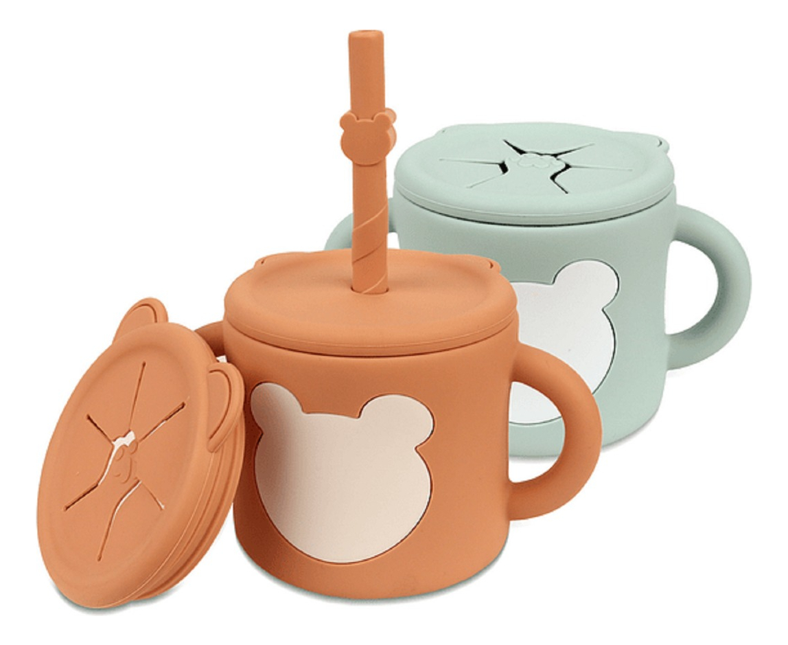 VASO SILICONA BOMBILLA 2 TAPAS PRACTICO NIÑOS LAU - 1