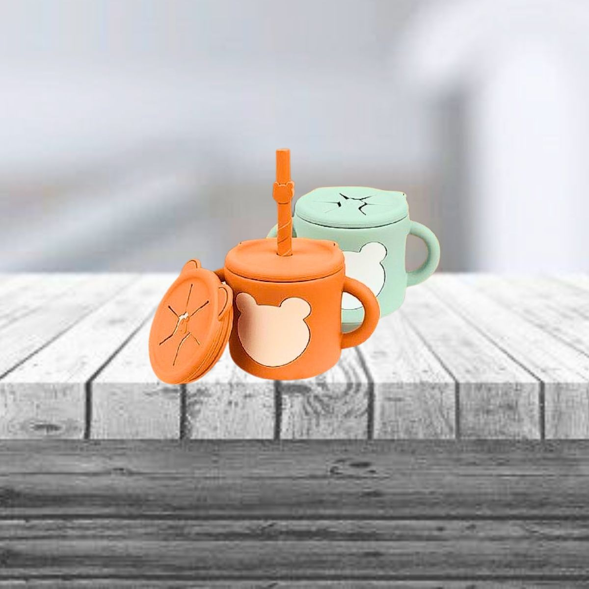 VASO SILICONA BOMBILLA 2 TAPAS PRACTICO NIÑOS LAU - 2