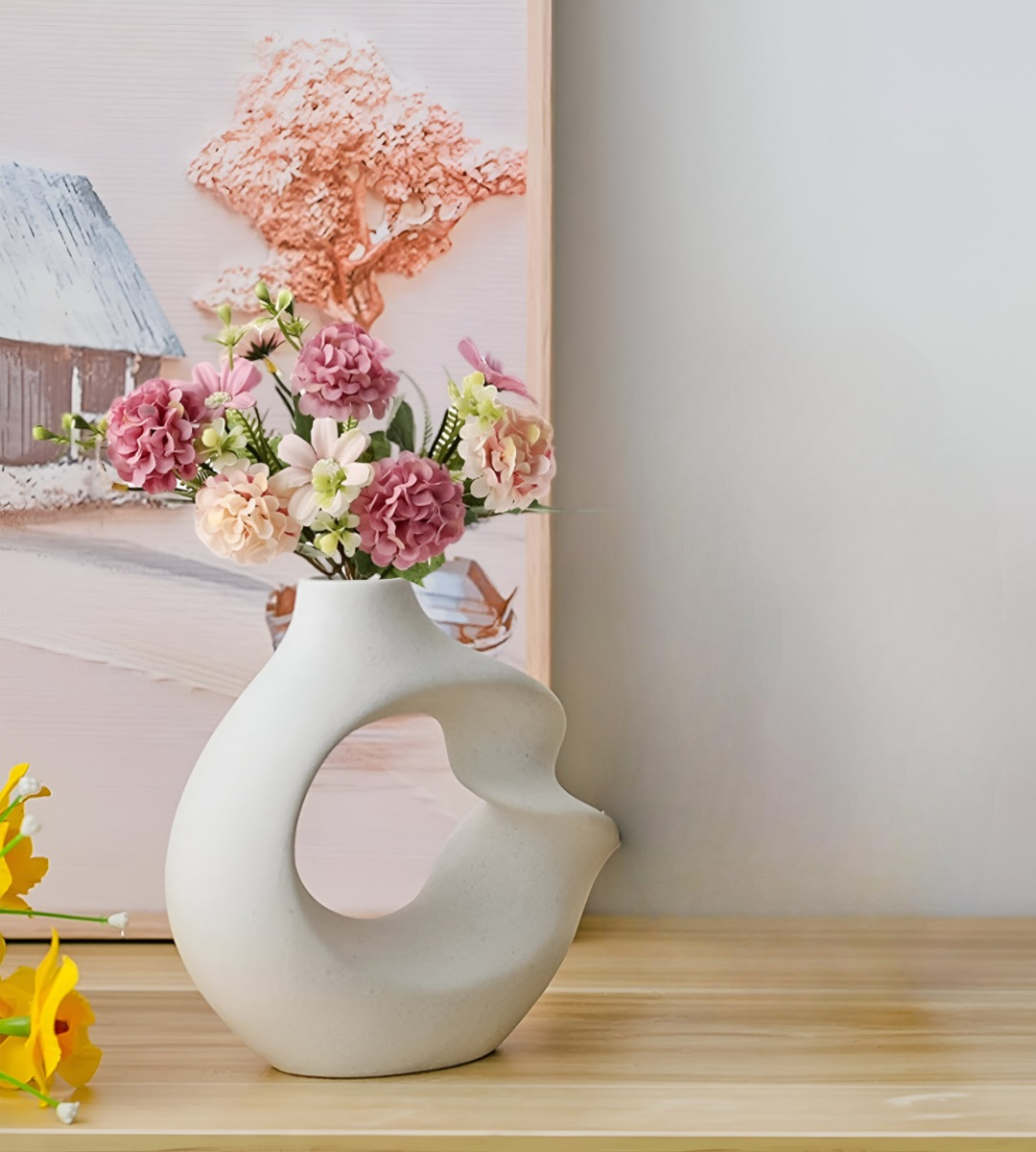 JARRÓN FLORES CERÁMICA DECORACIÓN MODERNO PEQUEÑO BLANCO JHN - 4