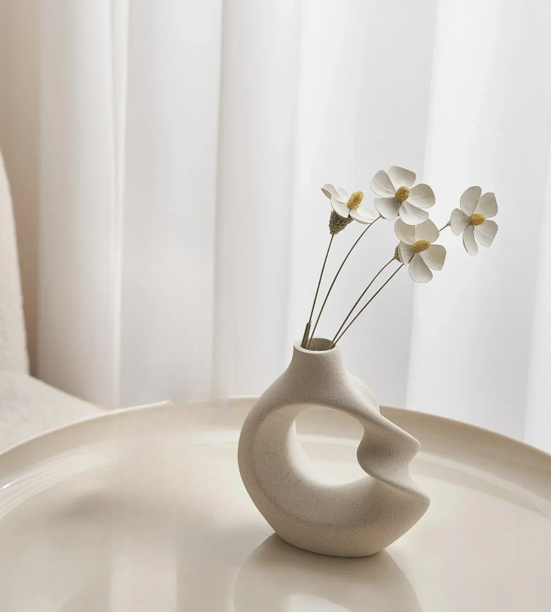 JARRÓN FLORES CERÁMICA DECORACIÓN MODERNO PEQUEÑO BLANCO JHN - 5