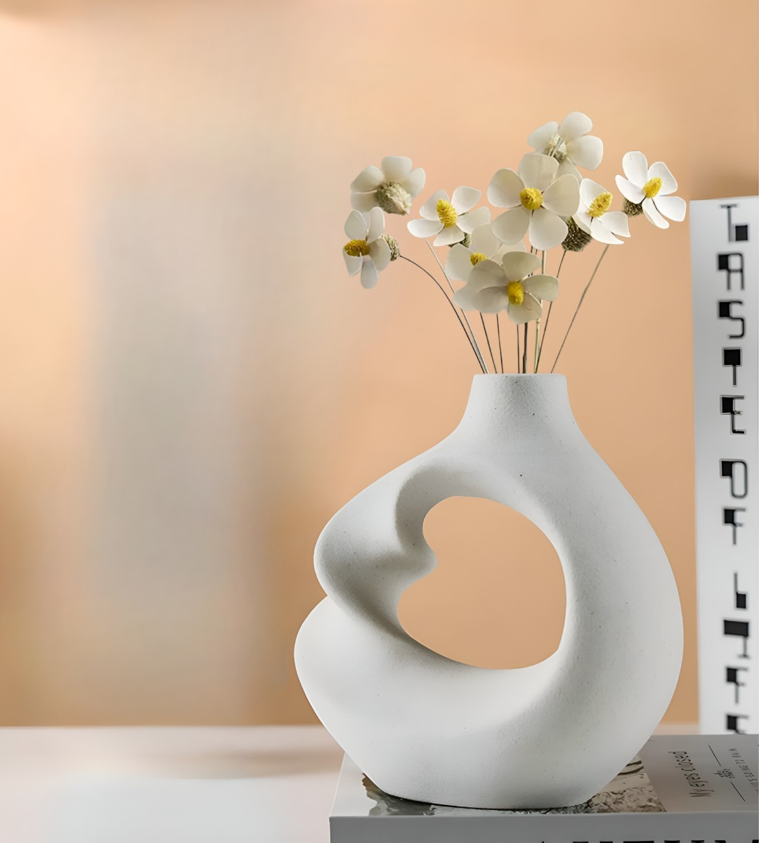 JARRÓN FLORES CERÁMICA DECORACIÓN MODERNO PEQUEÑO BLANCO JHN - 7