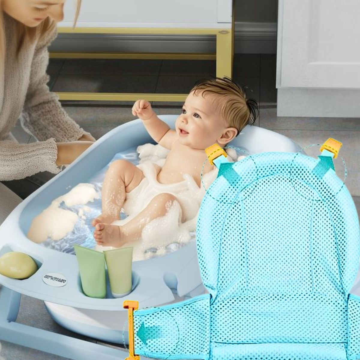 SET 3 MALLAS TINA ASIENTO INFANTIL BAÑERA BEBES UNISEX LAU - 5