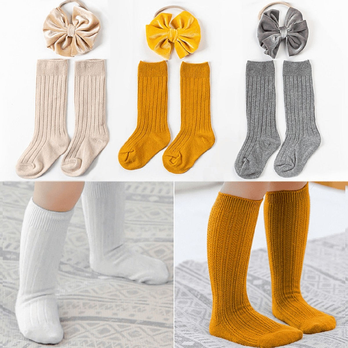 SET 2 CALCETINES + CINTILLO LAZO DIADEMA BEBES LAU - 1