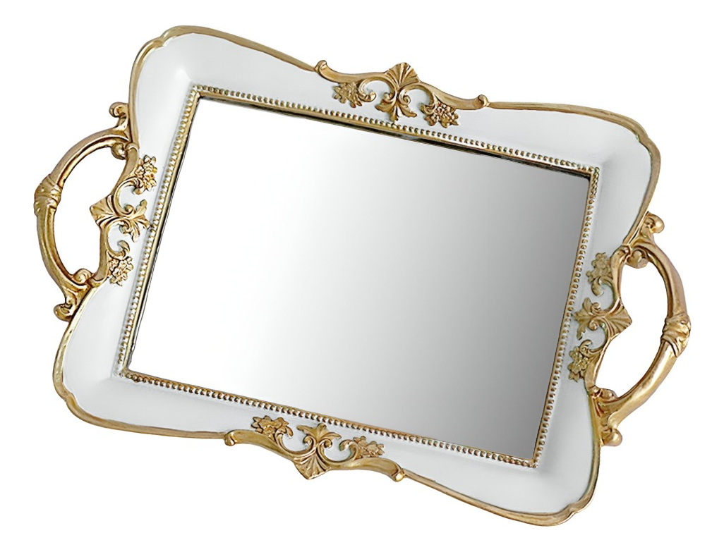 BANDEJA ESPEJO ORGANIZADOR ADORNO DECORATIVO BLANCA JHN - 1