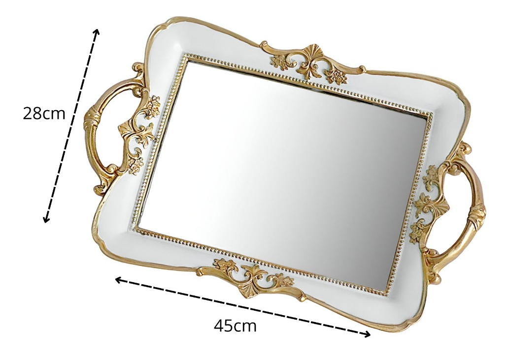 BANDEJA ESPEJO ORGANIZADOR ADORNO DECORATIVO BLANCA JHN - 2